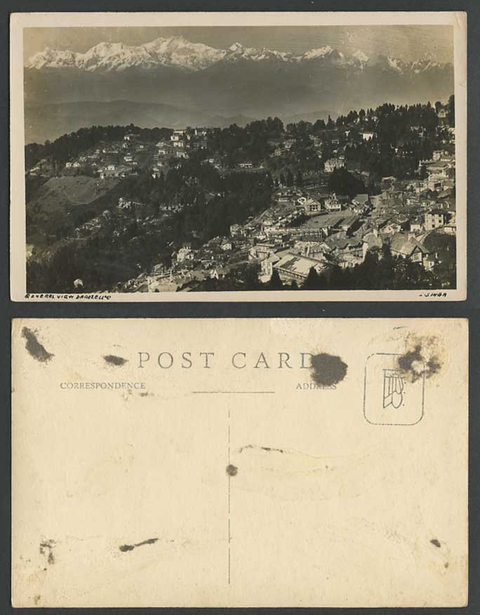 India Old Real Photo Postcard Darjeeling, General View Panorama, Snowy Mountains