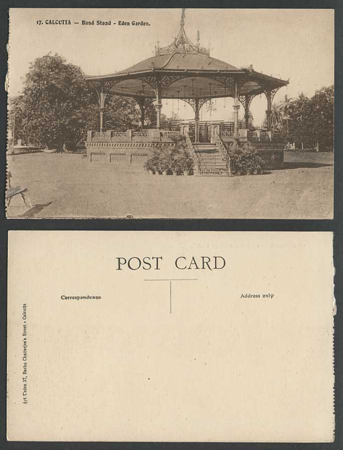 India Old Postcard Bandstand Band Stand Eden Garden Calcutta, Gardens, Art Union