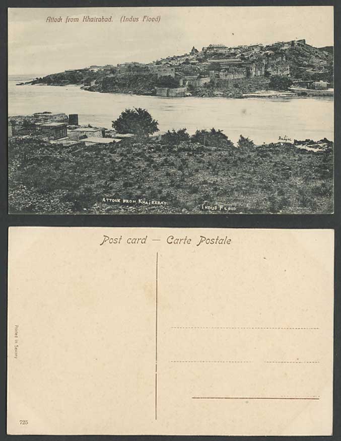 Pakistan Old Postcard ATTOCK from KHAIRABAD INDUS FLOOD, Fort River Scene, India