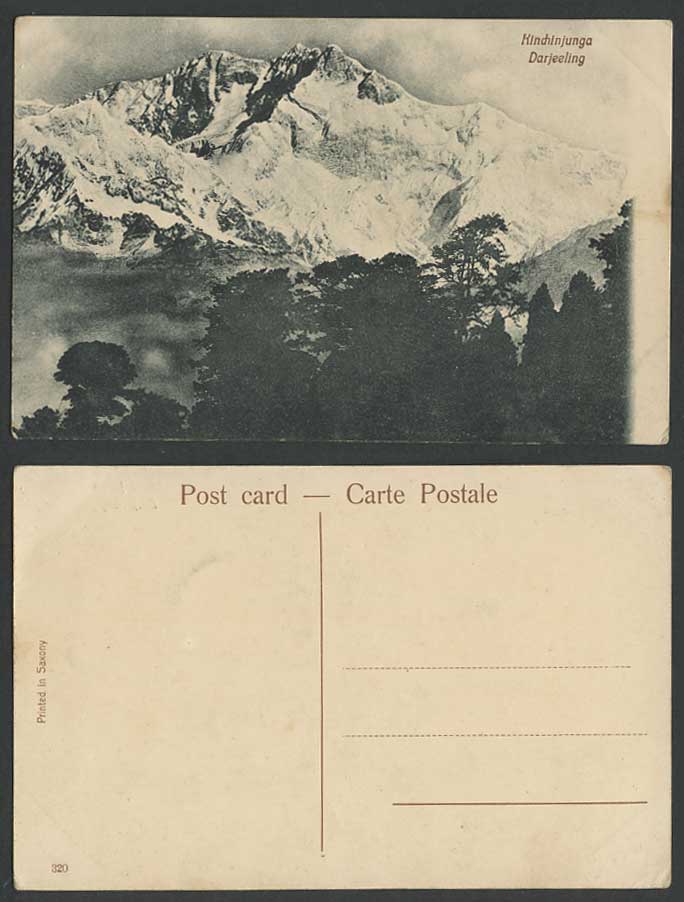 India Old Postcard Kinchinjunga Darjeeling Snowy Mountains Snow and Trees No.320