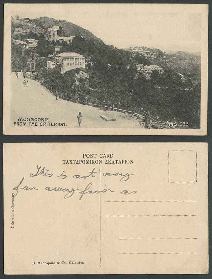 India Old Postcard Mussoorie from The Criterion, Church, Street Scene, Mountains