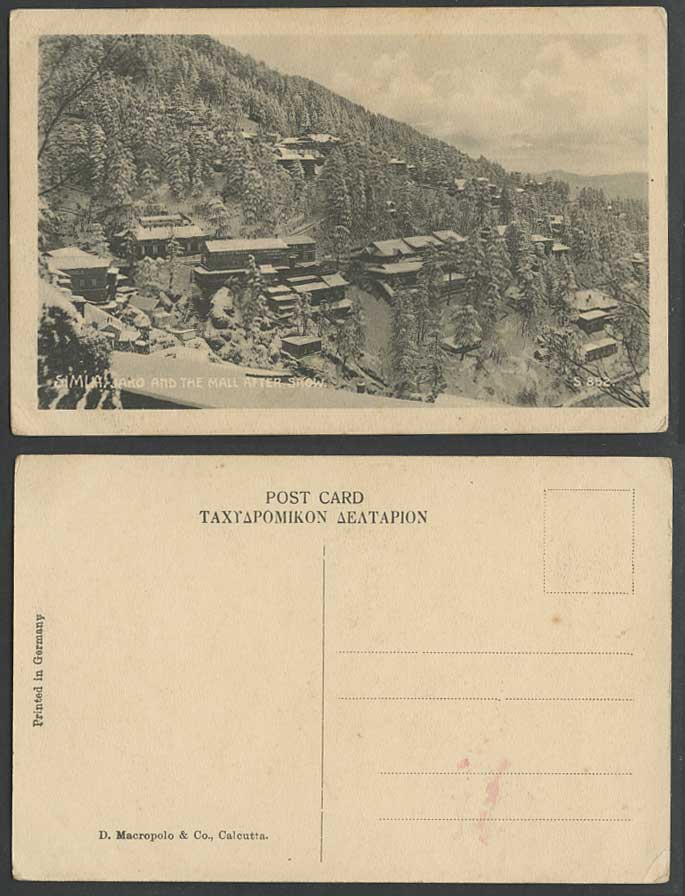 India Old Postcard Simla Jako and The Mall after Snow Snowy Mountain Hill Shimla