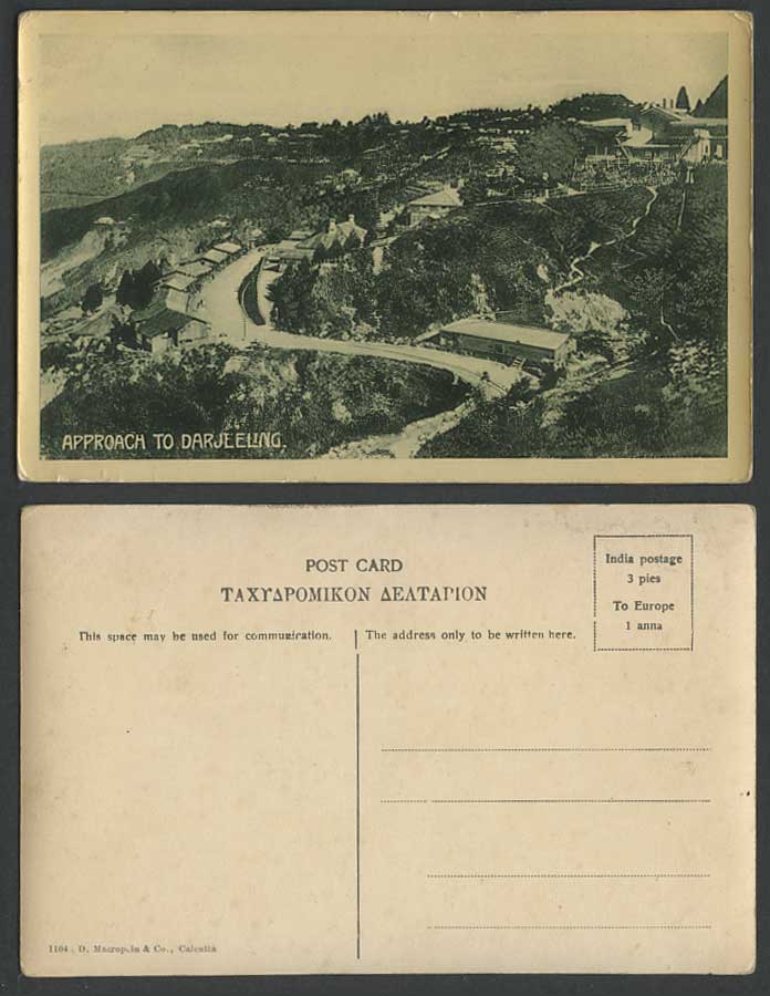 India Old Postcard APPROACH to DARJEELING Panorama Roads Streets Scene Mountains