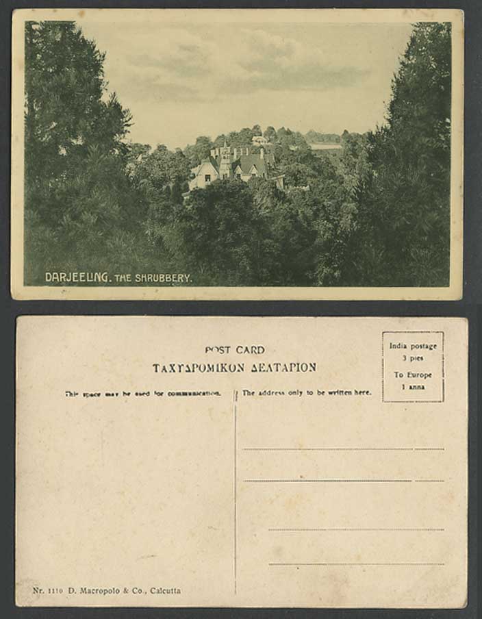 India Old Postcard DARJEELING THE SHRUBBERY Mts. Buildings Panorama General View