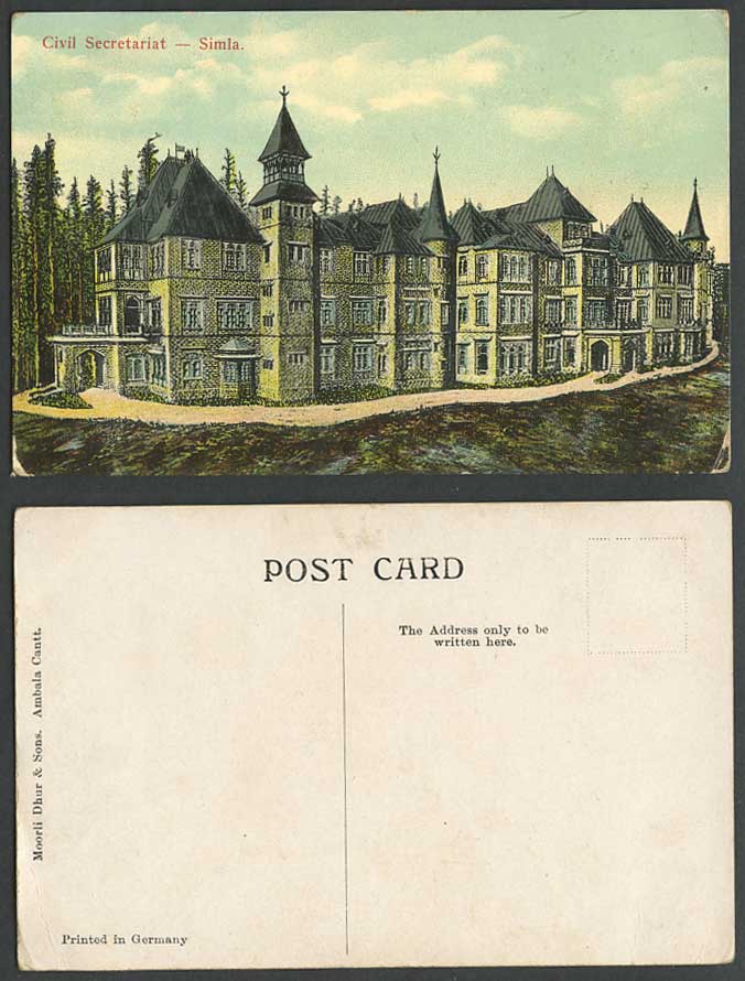 India Old Colour Postcard Civil Secretariat Simla, Building, General View Shimla