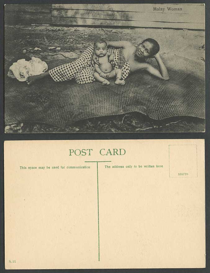 Singapore Malaya Old Postcard Native Malay Woman, Mother Child Baby Boy Children
