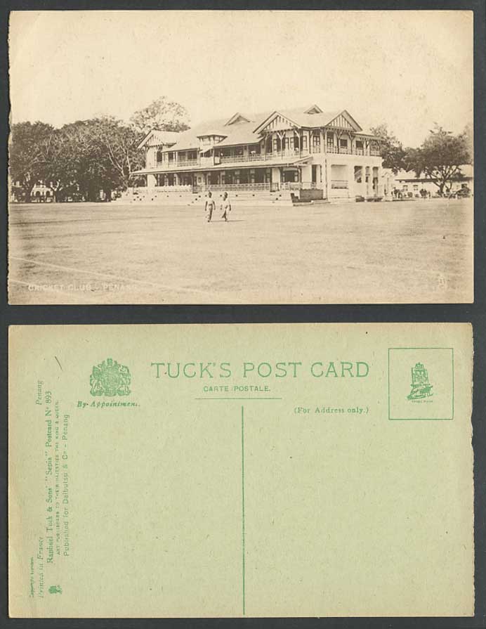 Penang, Cricket Club Old Tuck's Sepia Postcard Sport Sports, Straits Settlements