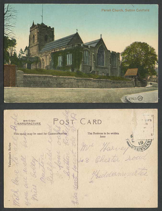 Birmingham Old Colour Postcard Parish Church Sutton Coldfield Street Scene Cross