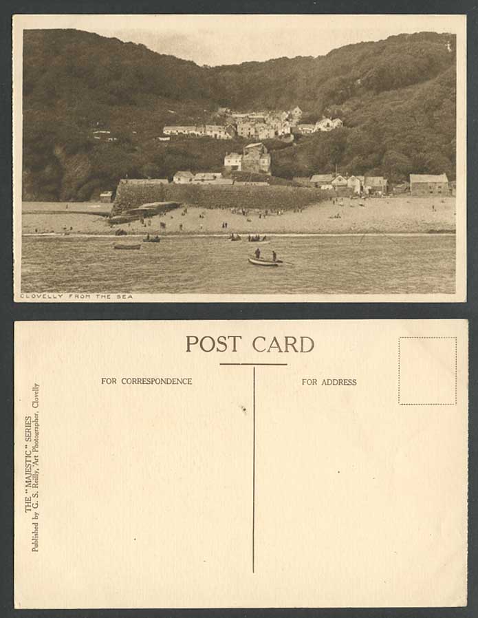 Clovelly from The Sea Old Postcard Beach Sands Boats Boating Seaside Pier Jetty