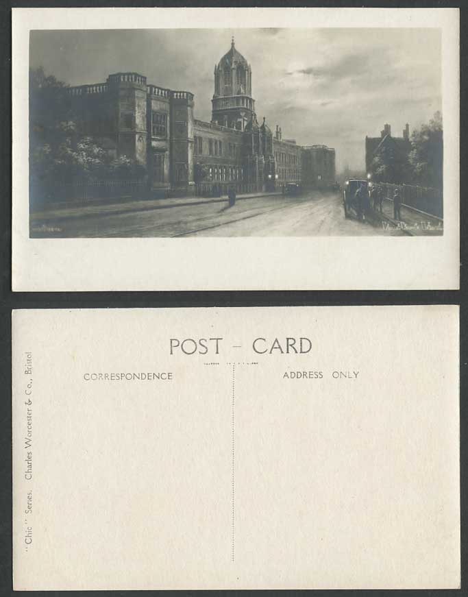 Oxford, Christ Church Night Street Scene, Elmer Keene Artist Signed Old Postcard