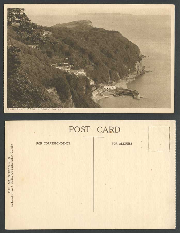 Clovelly from HOBBY DRIVE Old Postcard Pier Jetty Boats Harbour Cliffs Panorama