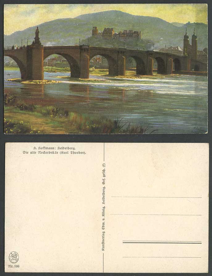 H. Hoffmann Heidelberg Vintage Postcard Old Neckarbruecke Bridge (Karl Theodor)