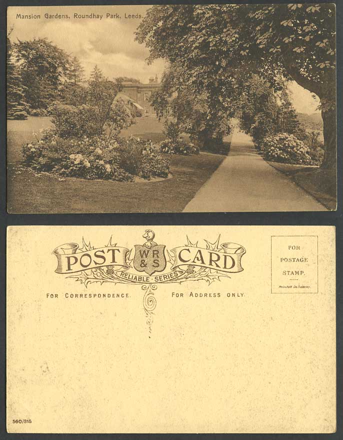 Leeds Old Postcard Mansion Gardens Roundhay Park Garden Flowers Path Road WR & S