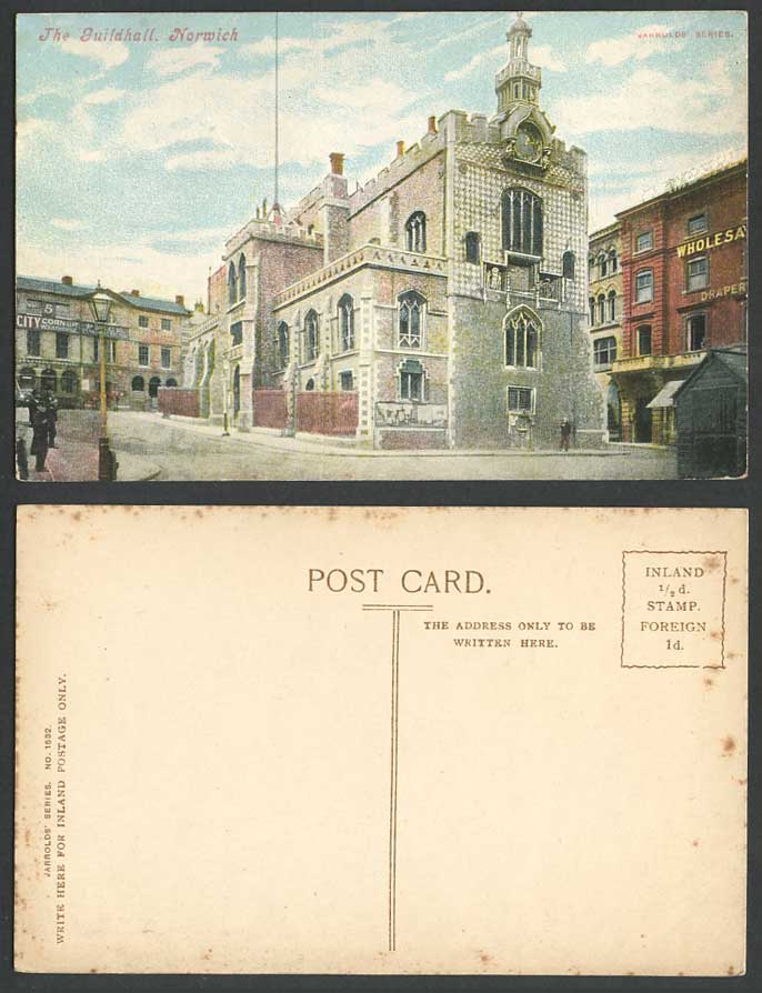 Norwich The Guildhall Street Scene Clock City Corn Warehouse Old Colour Postcard