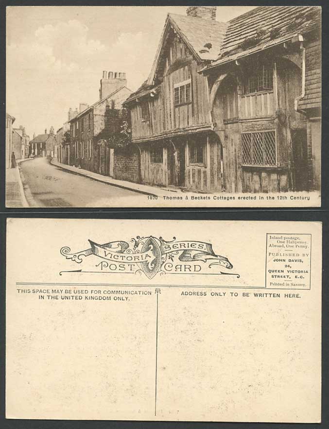 Thomas Beckets Cottages 12th Century, Street Scene Tarring Worthing Old Postcard