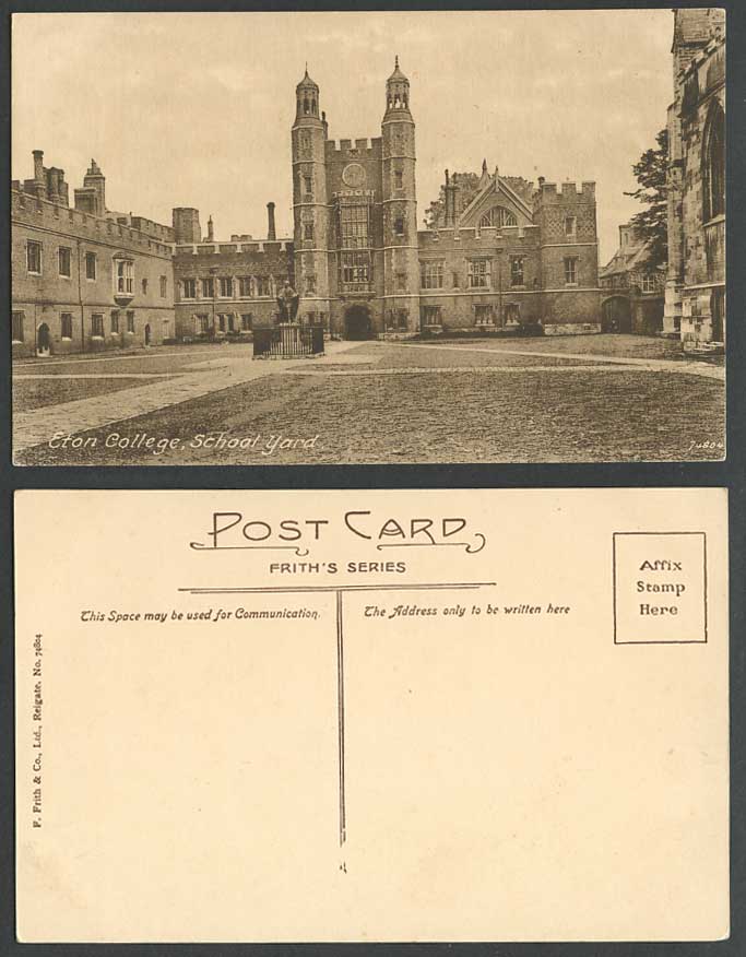 Eton College School Yard, Clock Gate Statue Windsor Berkshire Old Postcard Frith