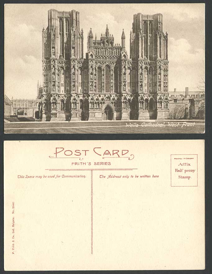Wells Cathedral, West Front, Somerset Old Postcard Frith's Series 23867 Church