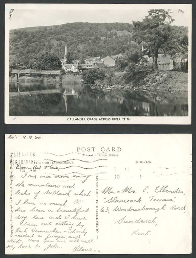 Callander Crags across River Teith 1960 Old Real Photo Postcard Bridge & Church