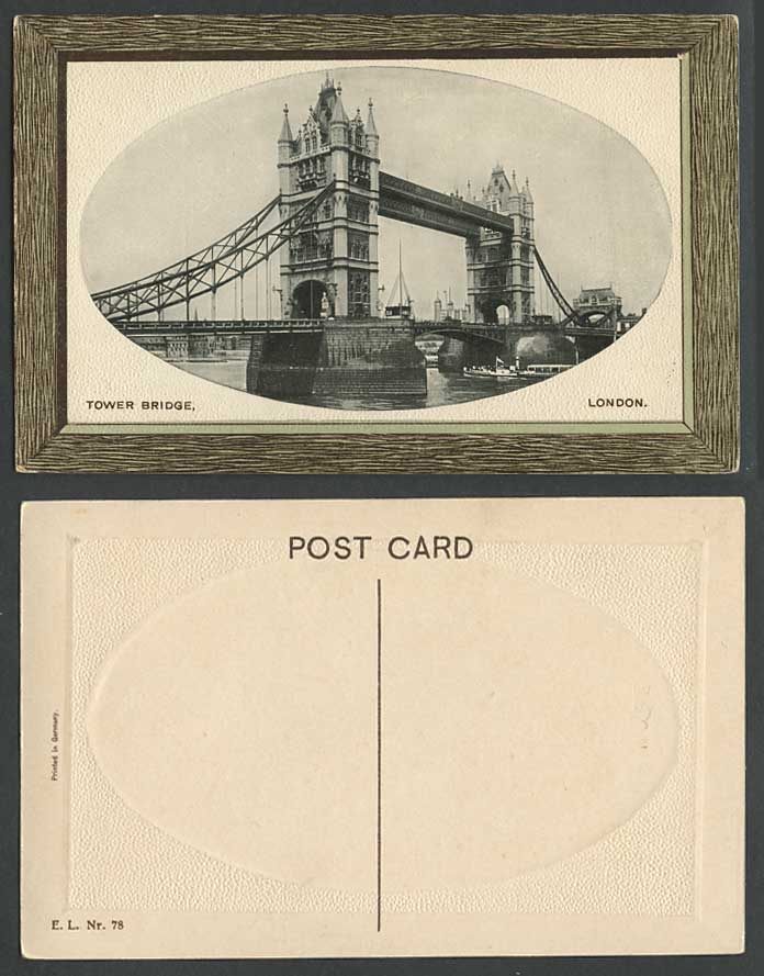 London Old Embossed Postcard Tower Bridge Thames River Scene Ferry Boat E.L. 78