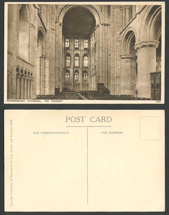 Peterborough Cathedral Interior, The Transept, Stained Glass Window Old Postcard