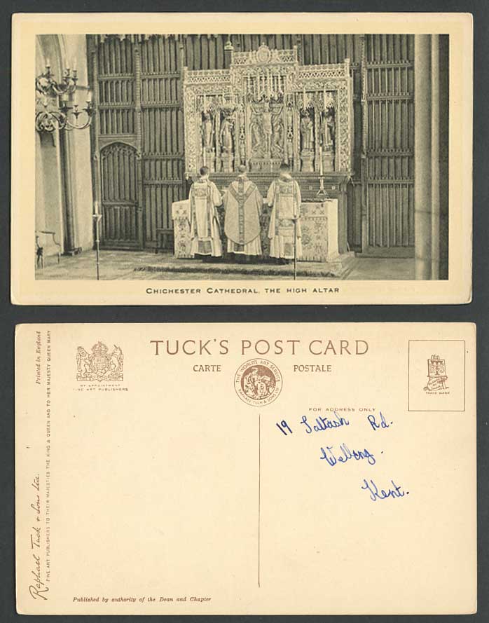 Chichester Cathedral Interior The High Altar, Priests Sussex Old Tuck's Postcard