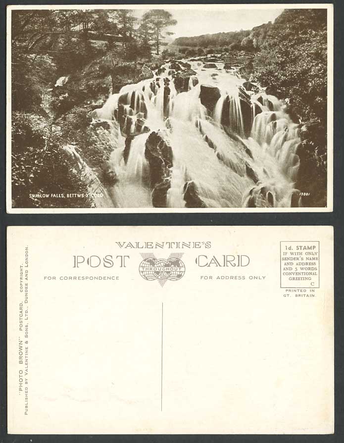 SWALLOW FALLS Waterfalls Bettws-y-Coed Old Postcard Water Falls Cascades Wales