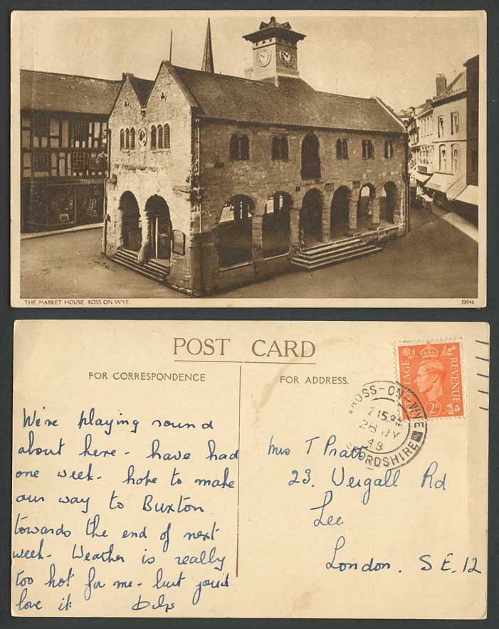 Ross-on-Wye, The Market House Cross 1948 Old Postcard Street Scene & Clock Tower