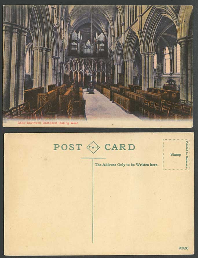 Choir Southwell Cathedral looking West, Pipe Organs Old Postcard Nottinghamshire