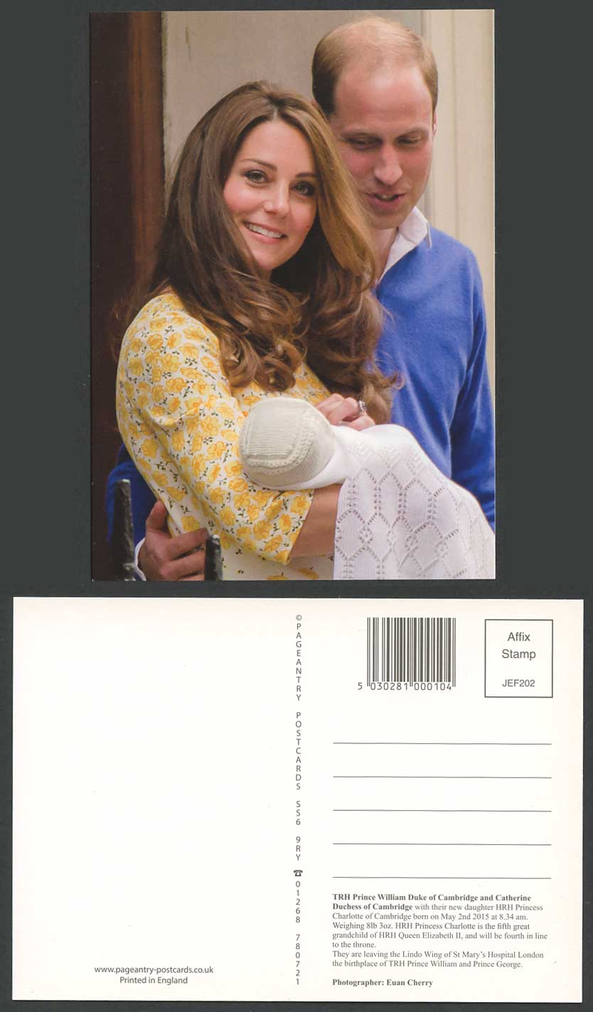 Prince William Kate Catherine Duke Duchess of Cambridge, Baby Charlotte Postcard