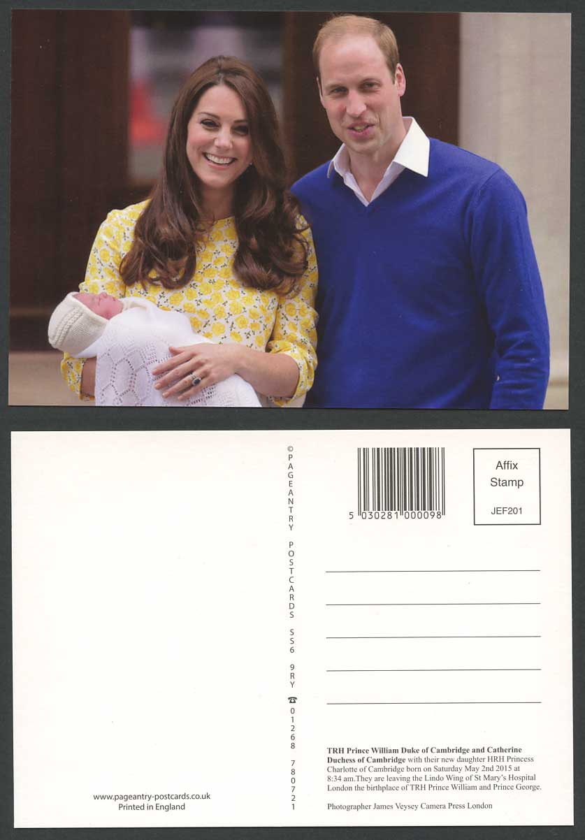 HRH Prince William Kate Catherine Duke Duchess of Cambridge & Charlotte Postcard