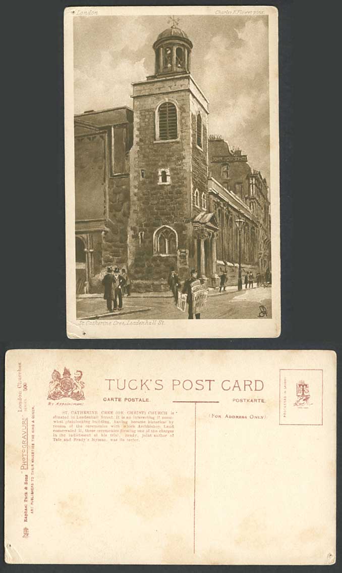 London Tuck's 500 Old Postcard St. Catherine Cree Church Leadenhall Street Scene