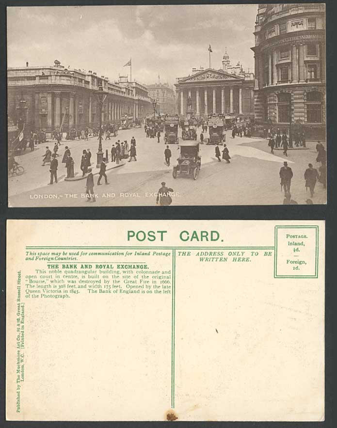 London Old Postcard The Bank of England Royal Exchange Vintage Motor Cars Street