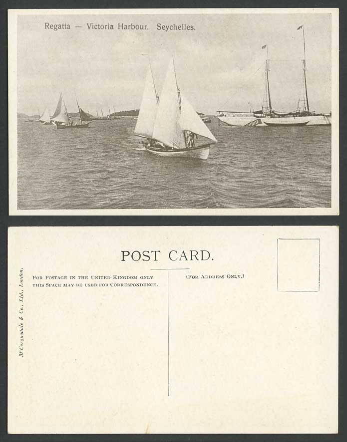 Seychelles 1924 Old Postcard Regatta Victoria Harbour Sailing Boats Yachts Ships