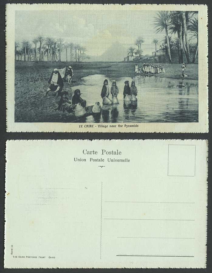 Egypt Old Postcard Cairo Village nr Pyramids Girls Drawing Water from Nile River