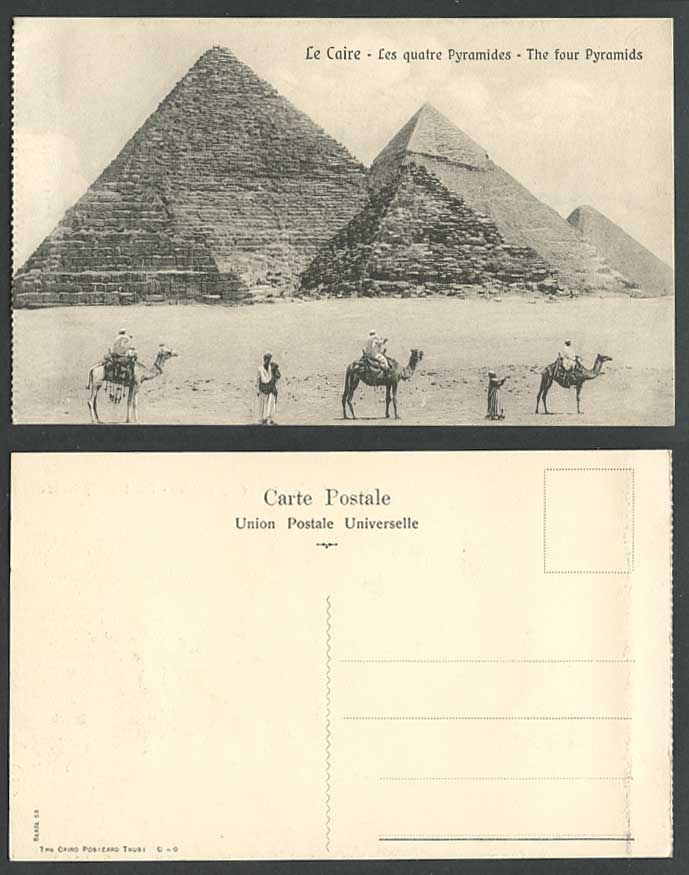 Egypt Old Postcard Cairo The Four Pyramids Le Caire les 4 Pyramides Camel Riders
