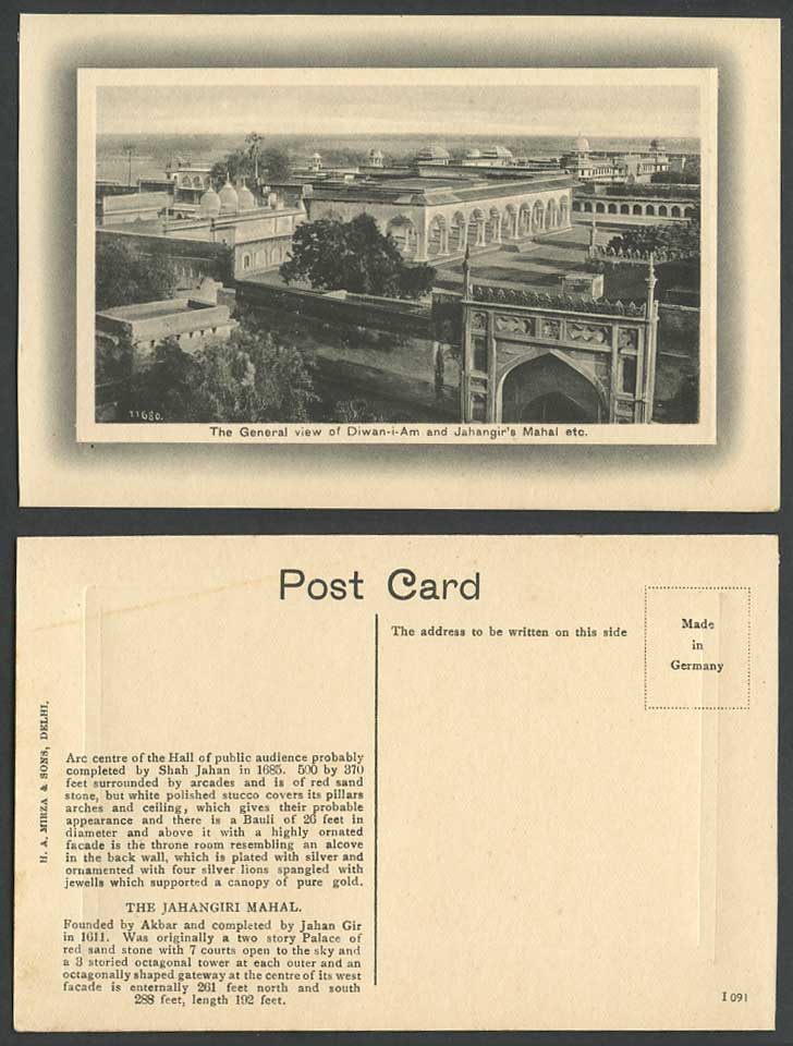 India Old Embossed Postcard General View of Diwan-i-Am and Jahangir's Mahal etc