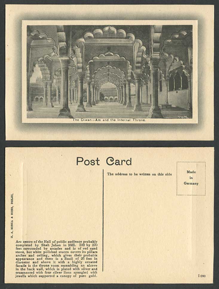 India Old Embossed Postcard Diwan-i-Am & Internal Throne Hall of Public Audience