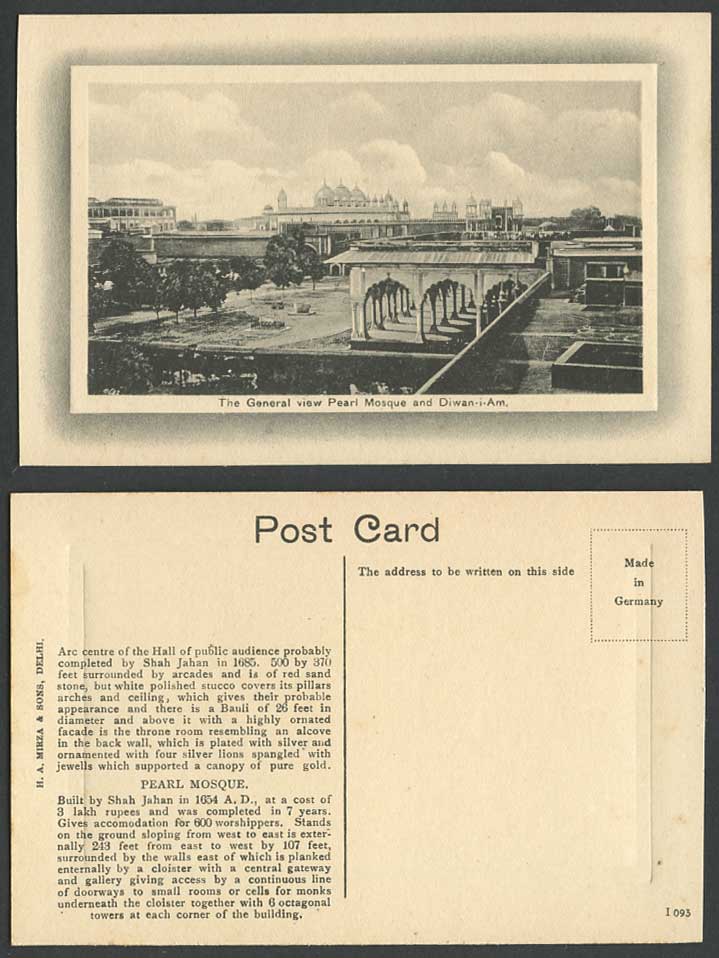 India Old Embossed Postcard Pearl Mosque and Diwan-i-Am General View Panorama