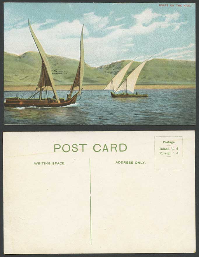 Egypt Old Colour Postcard Boats on The Nile River Scene - Native Sailing Vessels