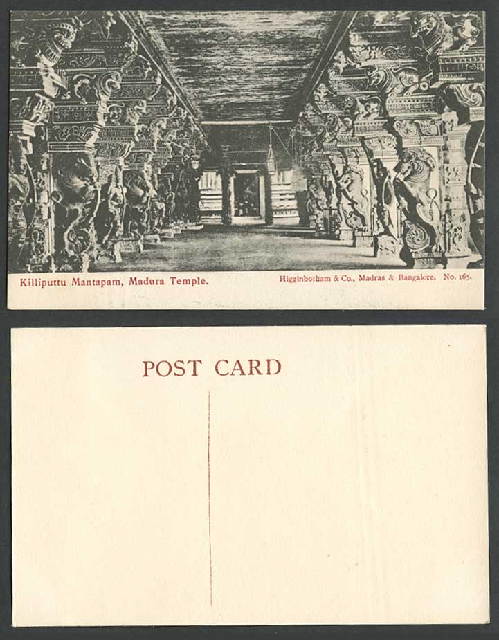 India Old Postcard Killiputtu Mantapam Madura Temple Interior Higginbotham & Co.