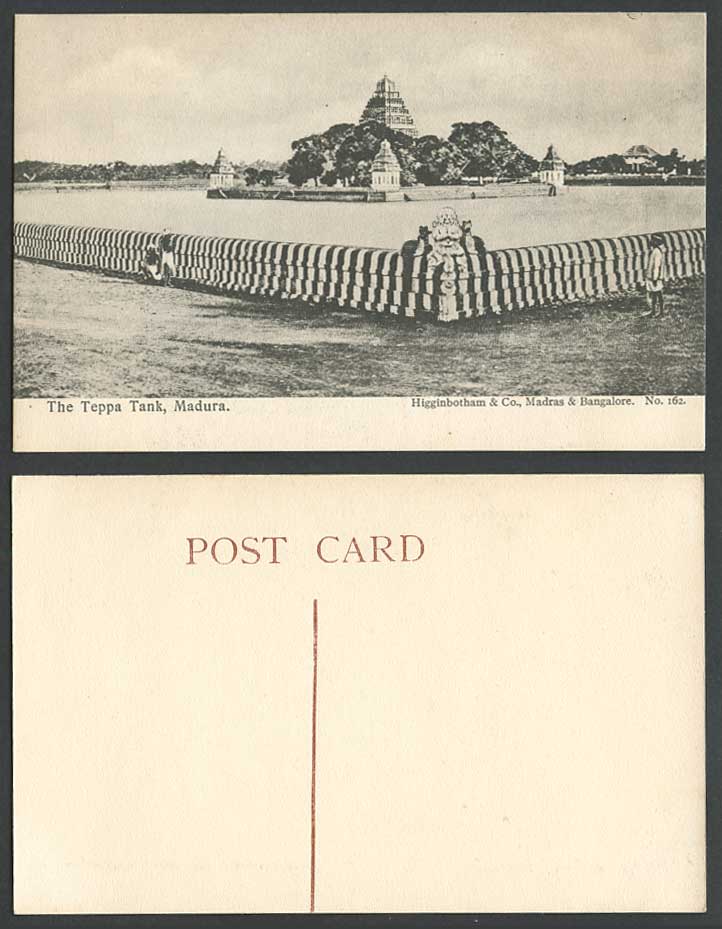 India Old Postcard The Teppa Tank Madura Panorama Lake Island Pagodas Temple 162