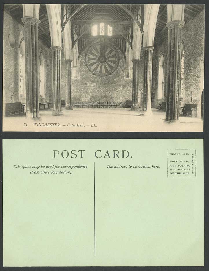 Winchester Old Postcard THE GREAT HALL Interior Catle Hall Hampshire L.L. No. 81