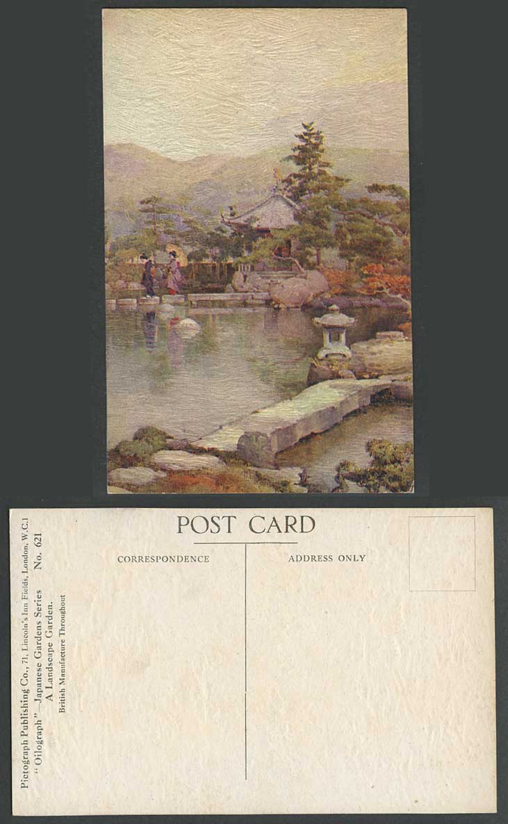 Japan Old Postcard Landscape Garden Geisha Stepping Stones Oilgraph Ella du Cane