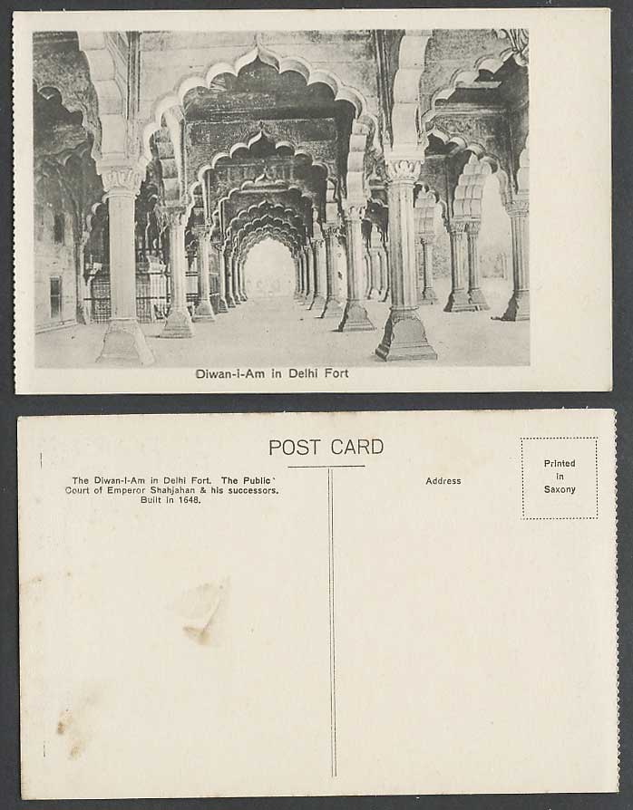 India Old Postcard Diwan-i-Am in Fort Delhi Interior Built by Emperor Shah Jahan
