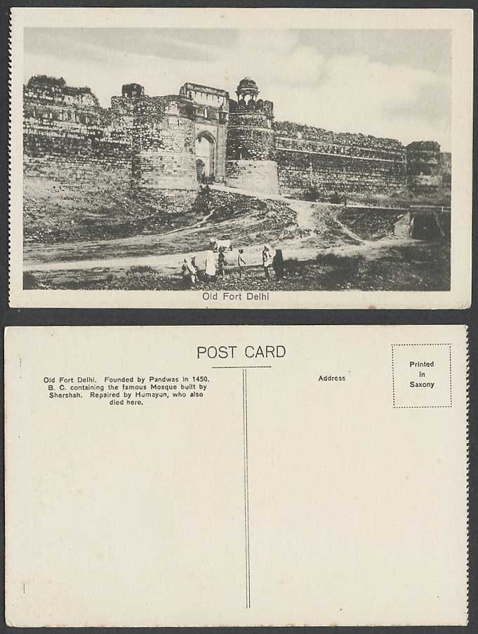India Vintage Postcard Old Fort Delhi Founded by Pandwas 1450 BC Mosque Shershah