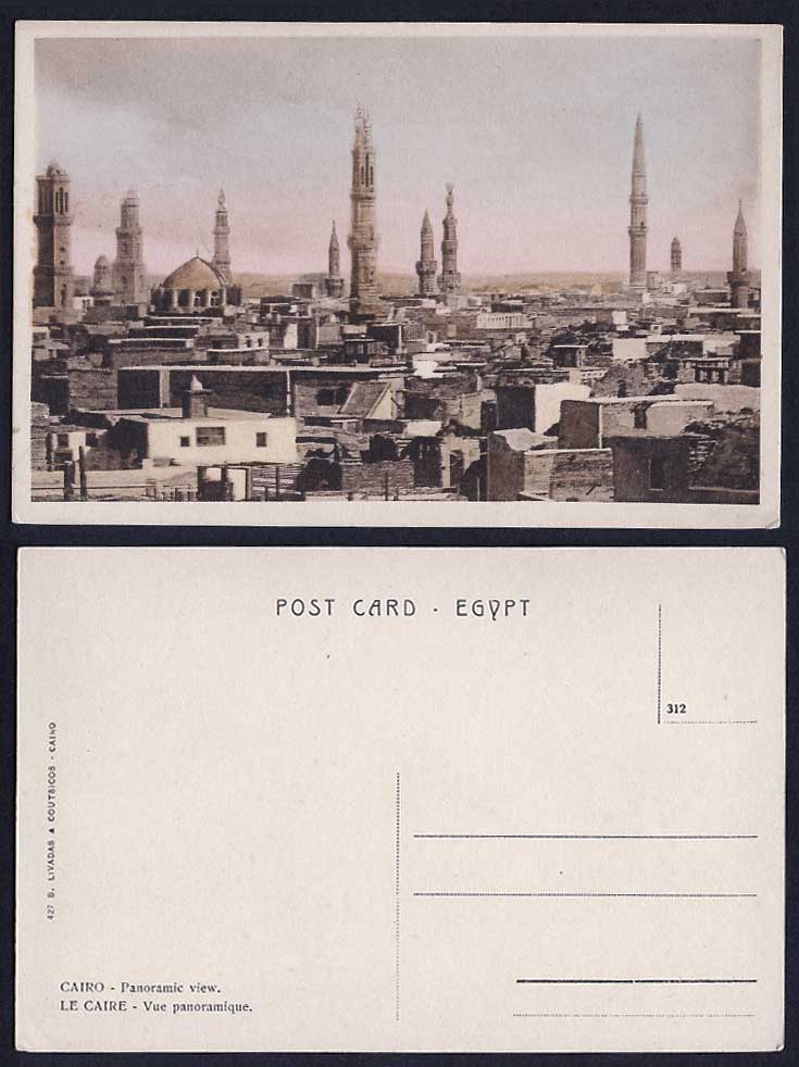 Egypt Old Hand Tinted Postcard Cairo, Panoramic View, Panorama, Le Caire Mosques