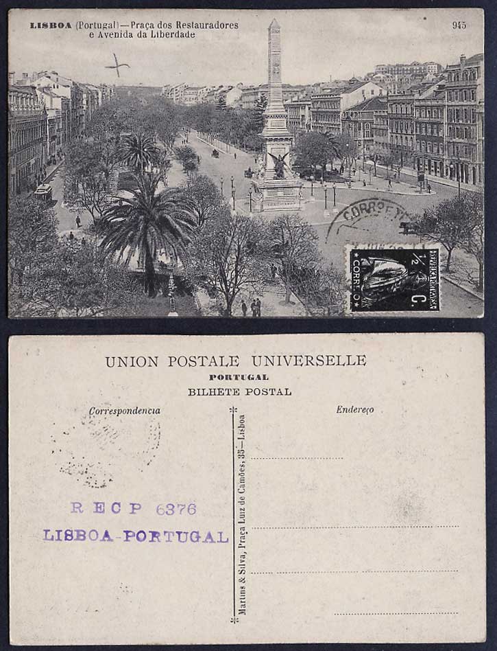 Portugal Old Postcard Lisboa Avenida da Liberdade Praca dos Restauradores c.1920