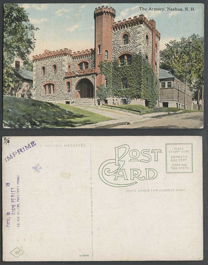 USA, The Armory Building Entrance, Nashua N.H. New Hampshire Old Colour Postcard