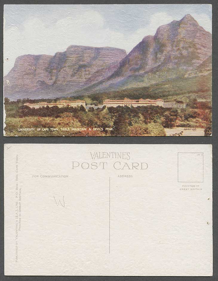 South Africa Old Postcard University of Cape Town, Table Mountain & Devil's Peak