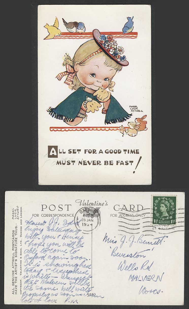 MABEL LUCIE ATTWELL 1954 Old Postcard All Set For Good Time Must Never Fast 5210